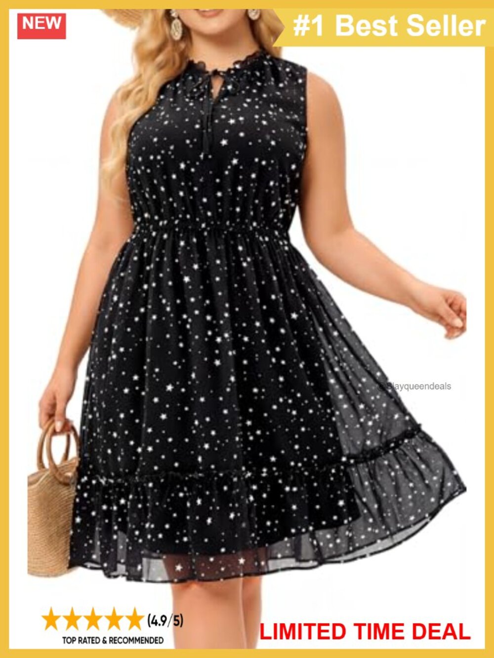 Plus Size Sleeveless Chiffon Knee-Length Swing Dress Ruffle Hem